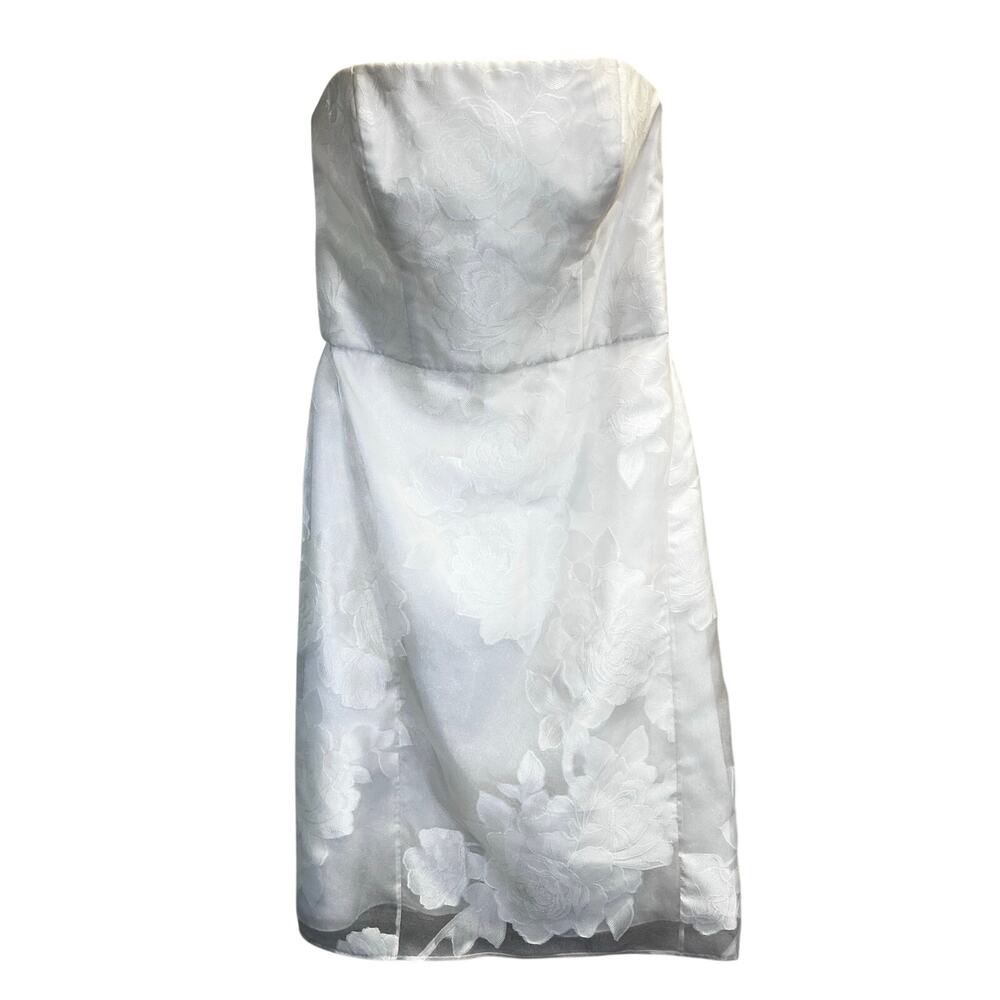 Amsale Little White Dress Ivory Floral Jacquard Strapless Cocktail Mini 8